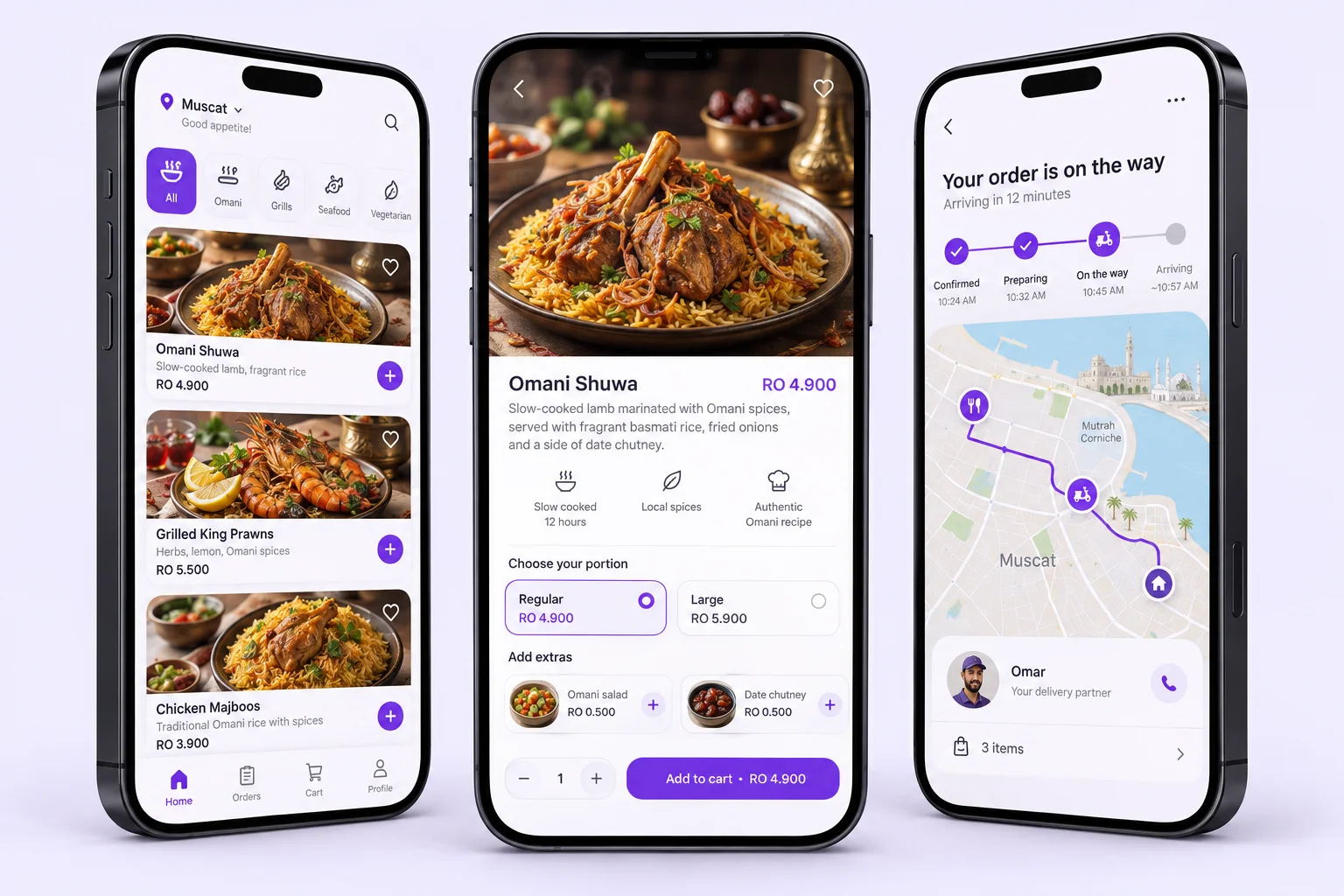 Food ordering mobile app concept with menu and order tracking